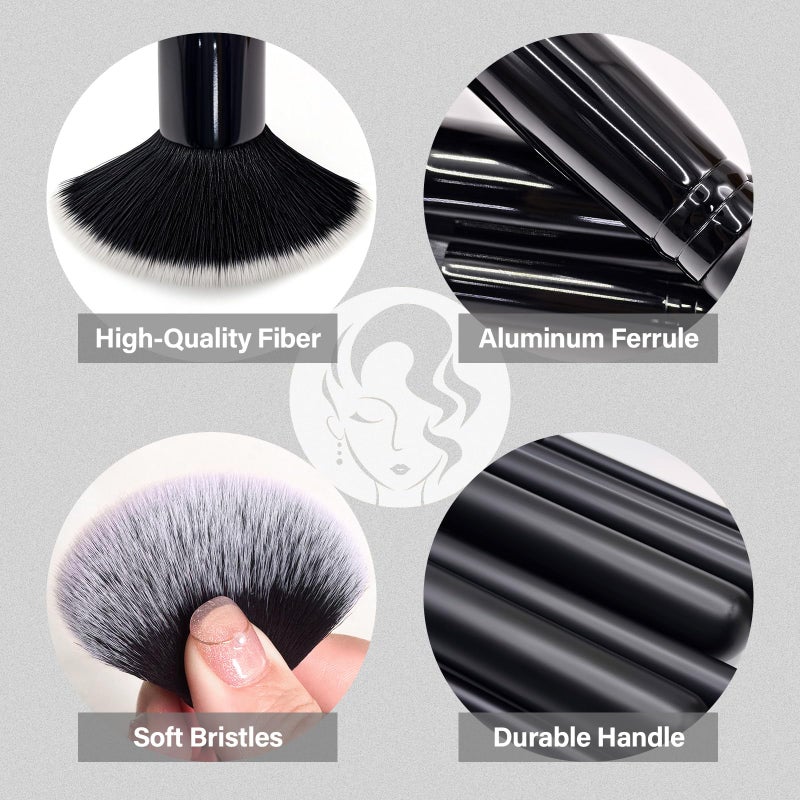 Mlemle Makeup Brushes Set, Mlemle Professional 26 Pcs Makeup Kit, Include Powder Foundation Concealers Blush Eye shadows Eyebrow 21 Pcs Makeup Brushes and 2 Powder Puff, 3 Makeup Sponge(A01-Black) - Image 4