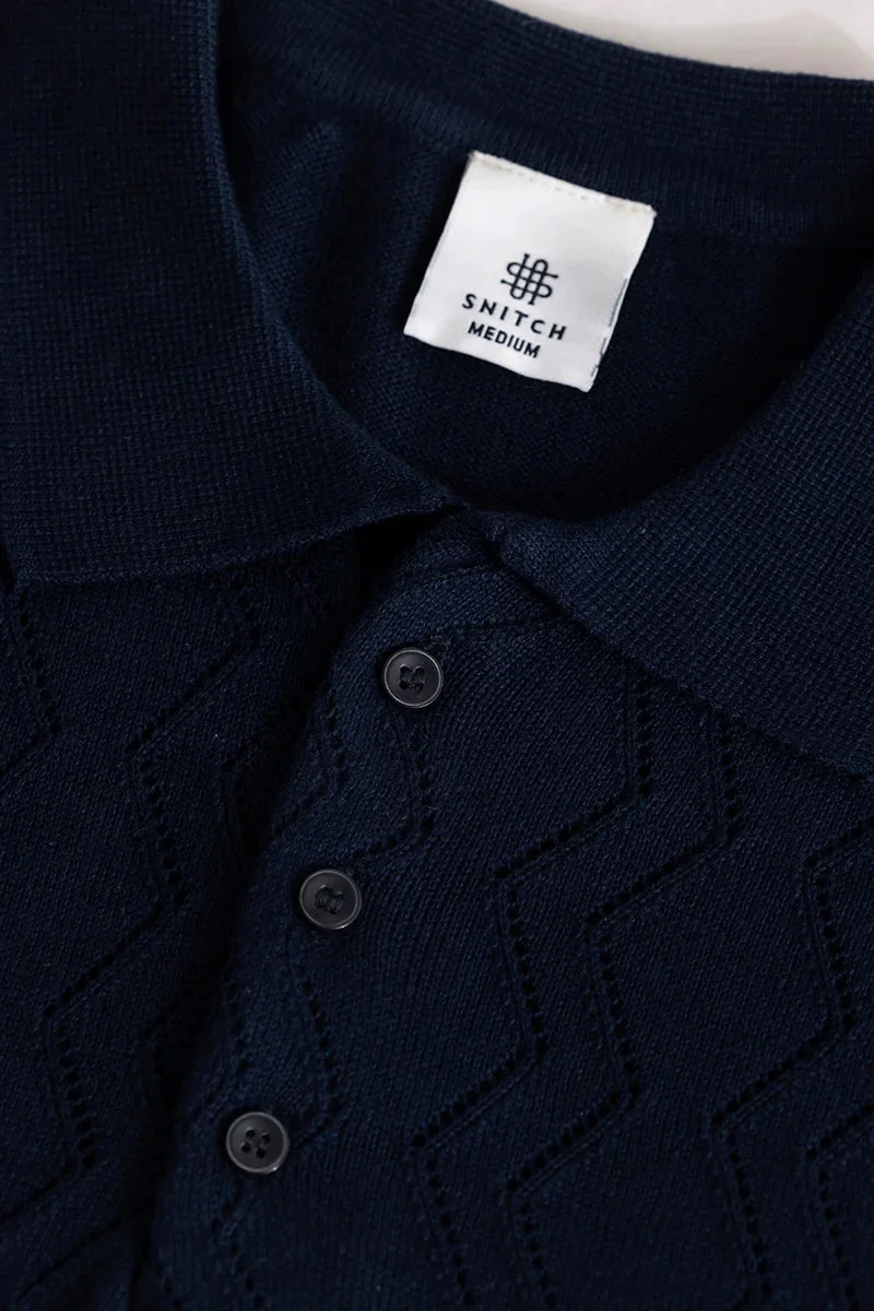 SNITCH Baldassare Blue Knitted Polo T-Shirt