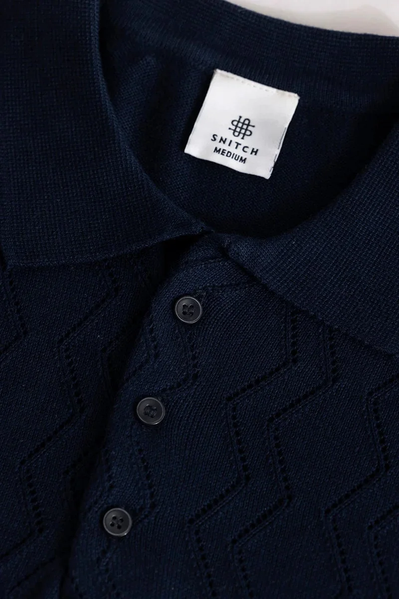 SNITCH Baldassare Blue Knitted Polo T-Shirt