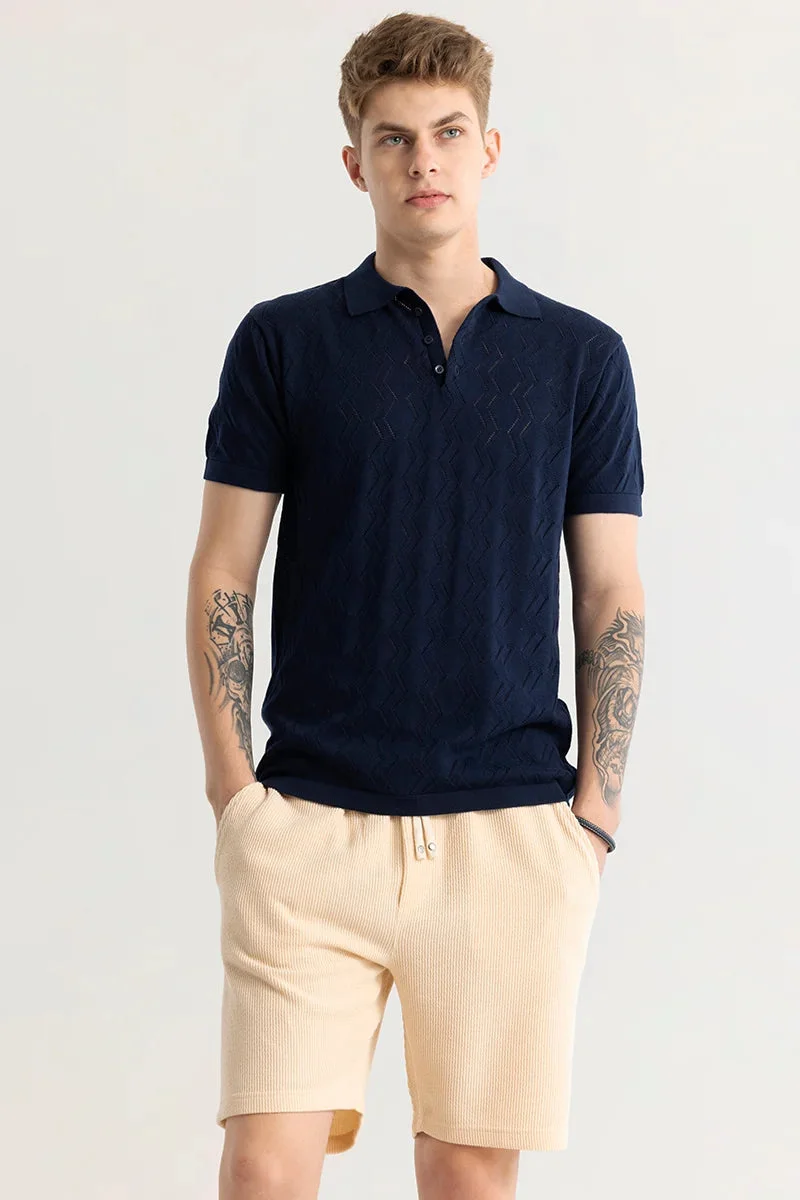 SNITCH Navy Baldassare Blue Knitted Polo T-Shirt for Men | Best Price UAE