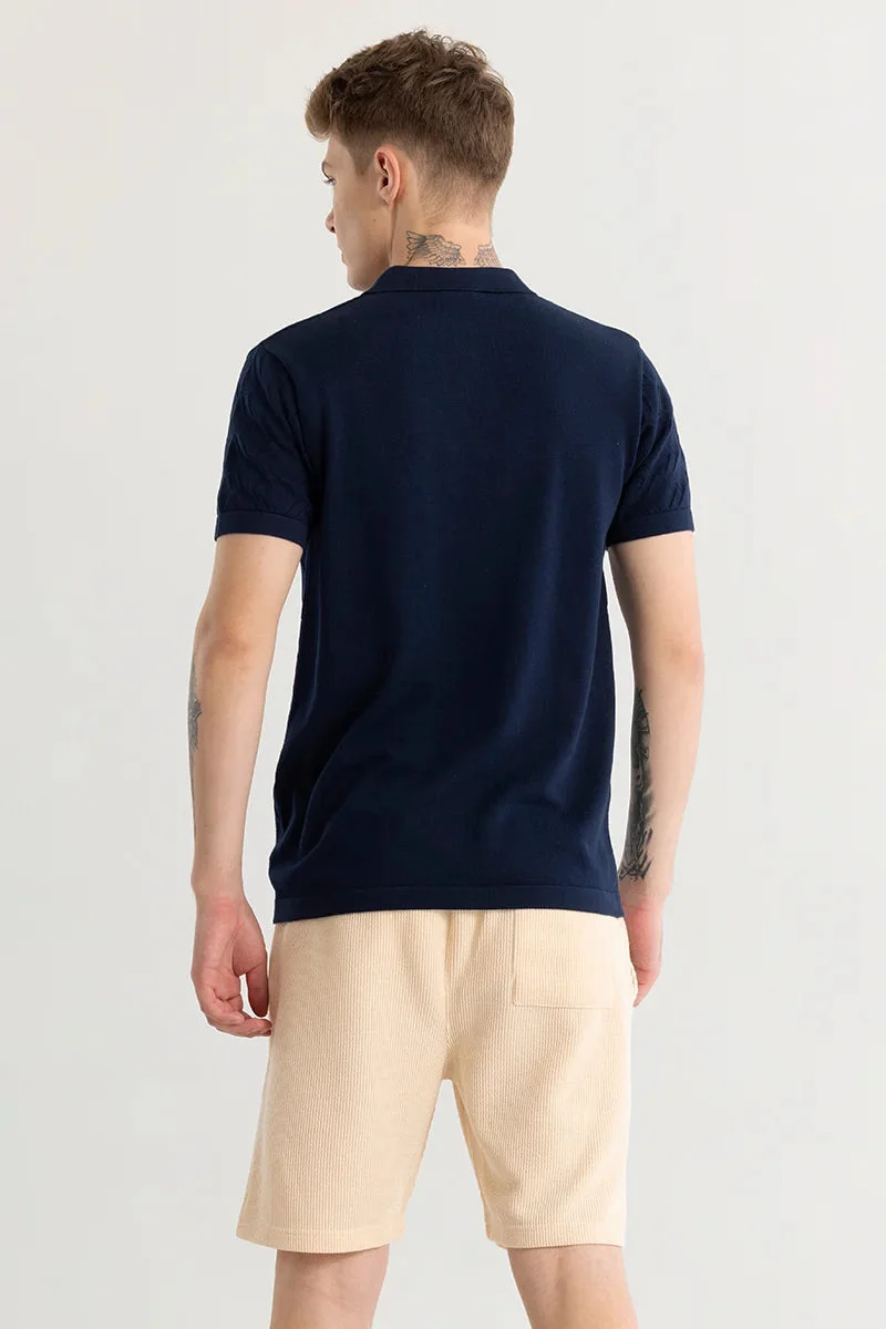 SNITCH Navy Baldassare Blue Knitted Polo T-Shirt for Men | Best Price UAE