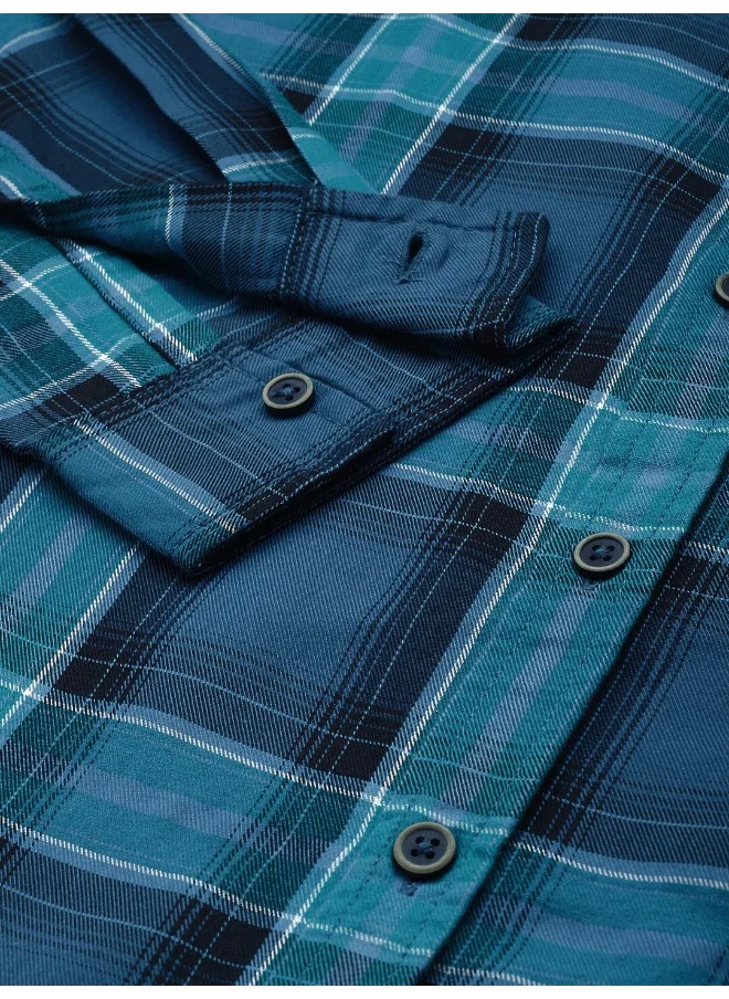 The Indian Garage Co Blue Regular Fit Casual Checkered Shirt