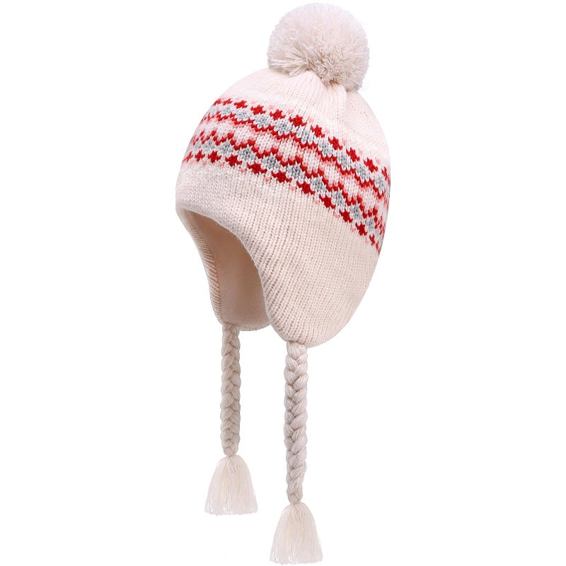 Otoyzy Winter Peruvian Hat Earflap Fleece Lined Pompon Knit Hat Beanie for 3-10T Baby Girls - Image 1