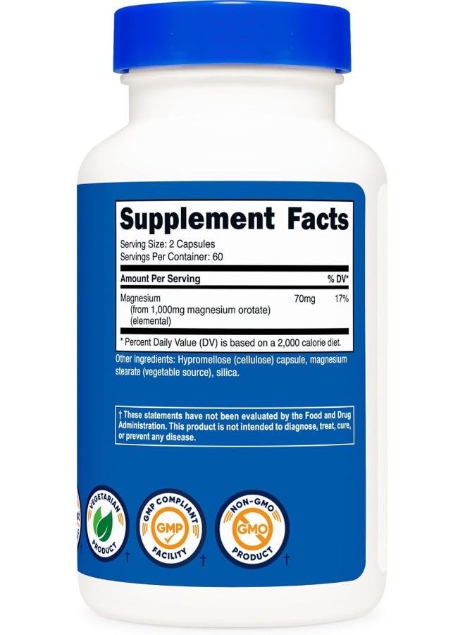 Nutricost Magnesium Orotate 1000mg, 120 Capsules - 60 Servings, 500mg Per Capsule, Non-GMO, Gluten Free - Image 5