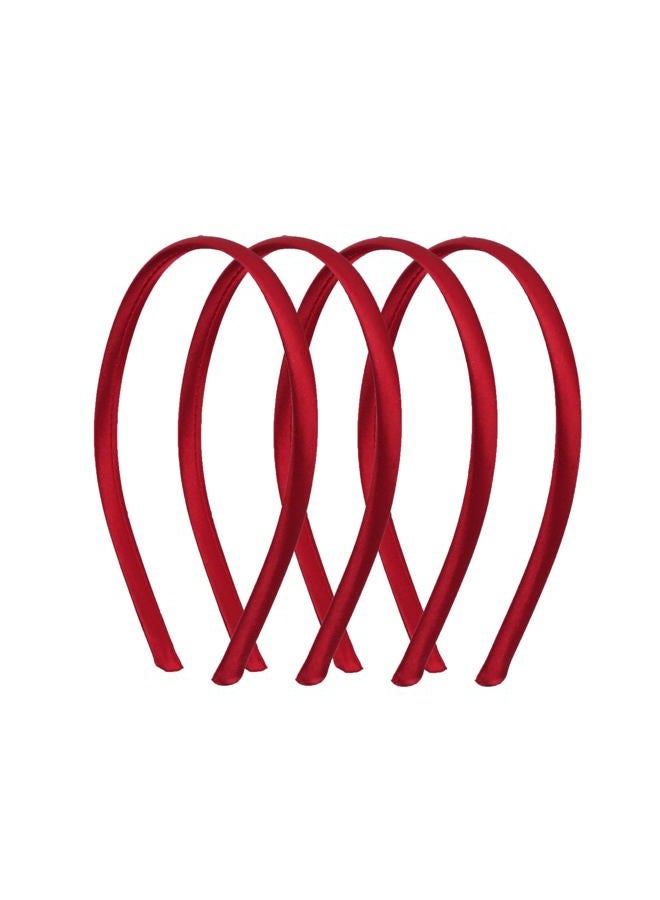Motique Accessories Thin Headbands for Women Solid Satin 4 Pack - Red - Image 1