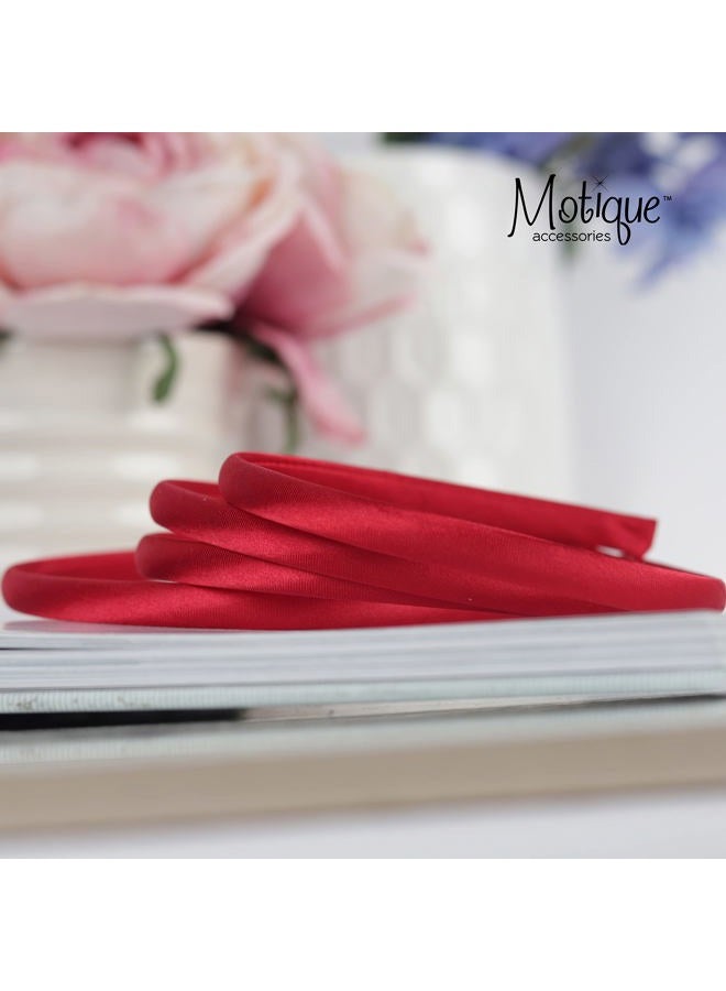 Motique Accessories Thin Headbands for Women Solid Satin 4 Pack - Red - Image 3