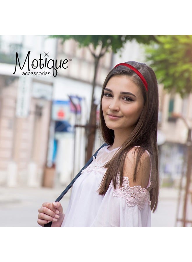 Motique Accessories Thin Headbands for Women Solid Satin 4 Pack - Red - Image 2
