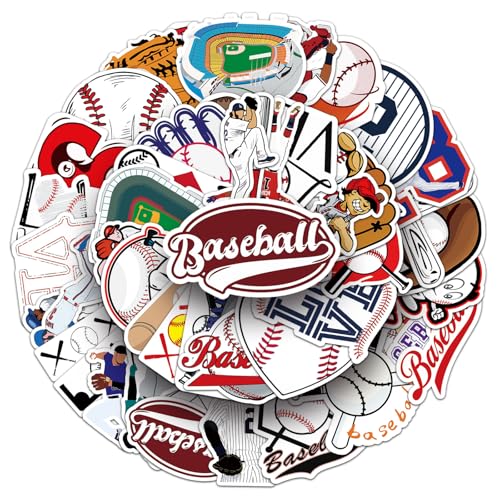 WANVAE 50Pcs Baseball Sport Stickers Cool Sport Baseball Waterproof Vinyl Decal for Adult Teen Kids Notebook Water Bottle Laptop Luggage Phone Skateboard Helmet Guitar Scrapbook - Image 1
