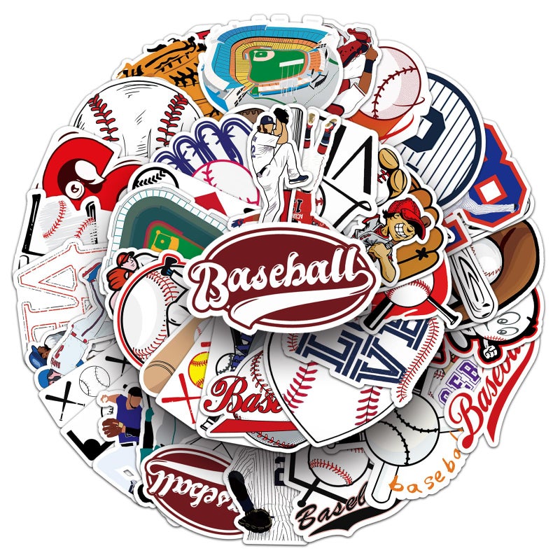 WANVAE 50Pcs Baseball Sport Stickers Cool Sport Baseball Waterproof Vinyl Decal for Adult Teen Kids Notebook Water Bottle Laptop Luggage Phone Skateboard Helmet Guitar Scrapbook - Image 2