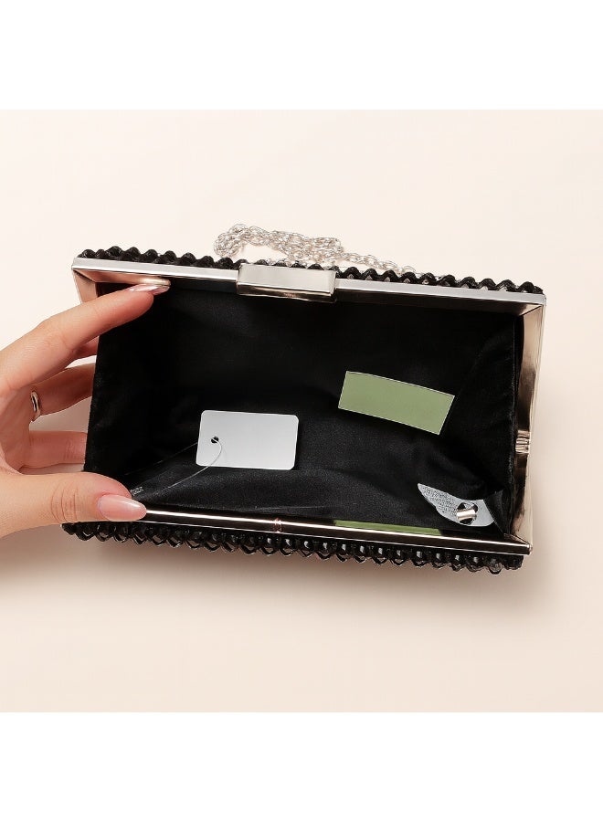 Women’s Black Crystal Evening Clutch with Chain – Parties & Events - Image 4