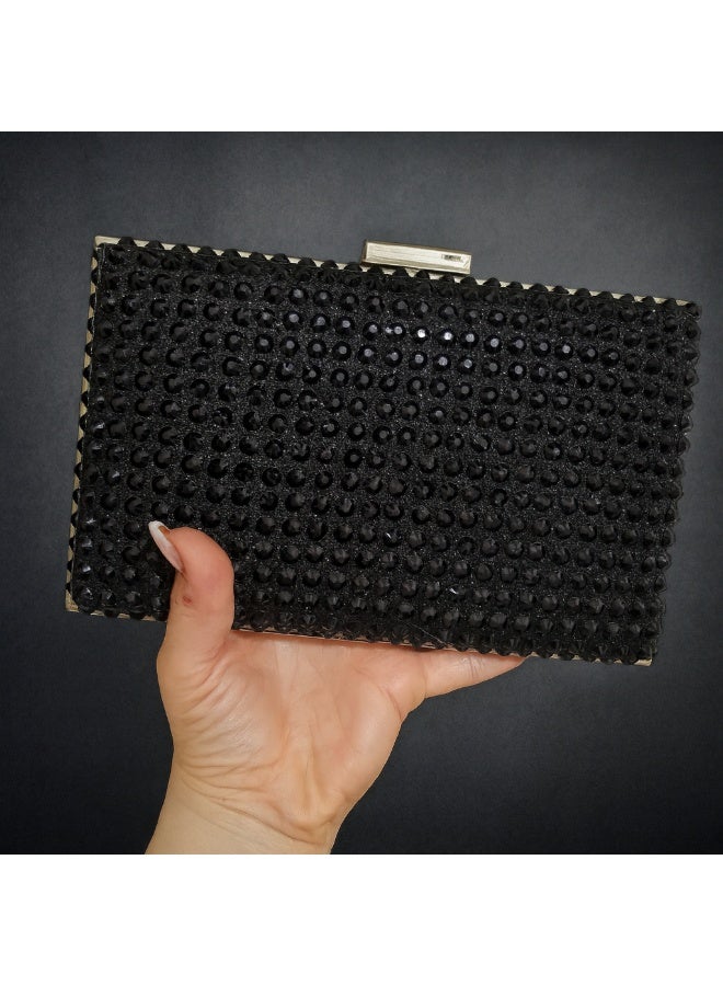 Women’s Black Crystal Evening Clutch with Chain – Parties & Events - Image 2
