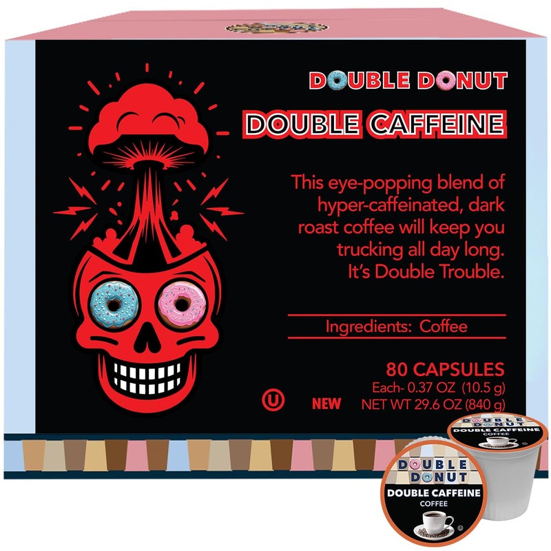 Double Donut Coffee High Caffeine Coffee Pods Extra Strong Double Caffeine Coffee Cups for Keurig K Cup Brewer Machines Single Serve Dark Roast Coffee 80 Count - Image 3