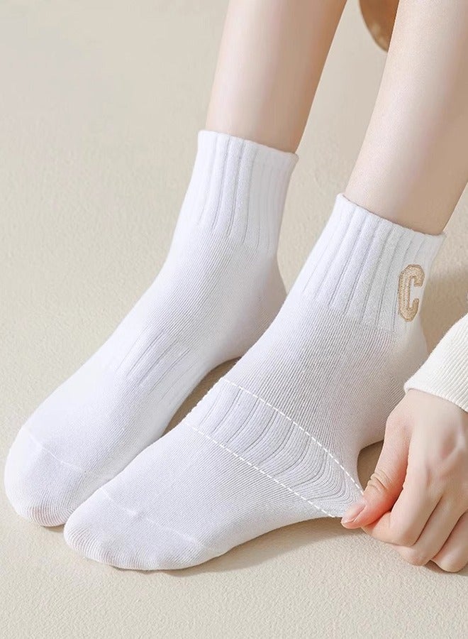 جوارب نسائية متوسطة الطول على شكل حرف C، جوارب رياضية ماصة للعرق ومسامية، جوارب قطنية متوسطة الطول لجميع المواسم، 4 أزواج - Image 2