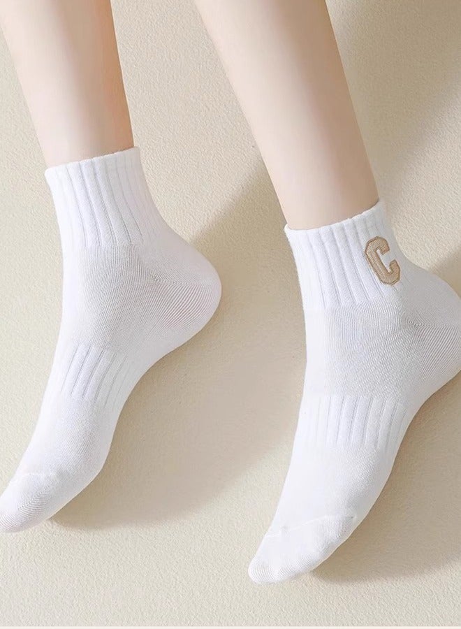 جوارب نسائية متوسطة الطول على شكل حرف C، جوارب رياضية ماصة للعرق ومسامية، جوارب قطنية متوسطة الطول لجميع المواسم، 4 أزواج - Image 4