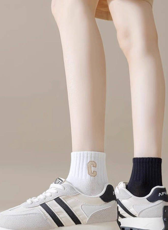 جوارب نسائية متوسطة الطول على شكل حرف C، جوارب رياضية ماصة للعرق ومسامية، جوارب قطنية متوسطة الطول لجميع المواسم، 4 أزواج - Image 5