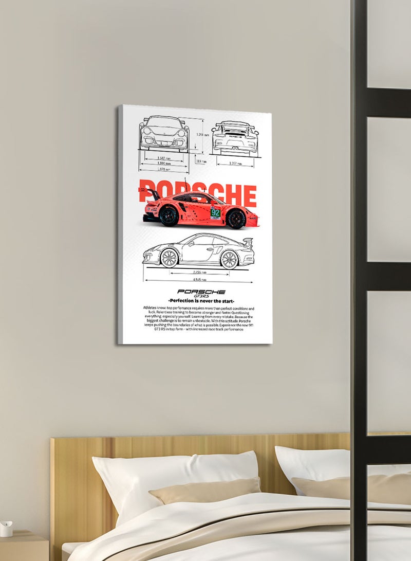 LOWHA Canvas Wall Art Stretched Over Wooden Frame with Porsche 911 GT3 RS Sports Car Design - Image 2