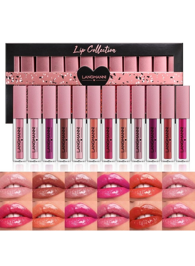 Dulele 12Pcs Watery Liquid Lipstick Set Moisturizing & Highly Pigmented Colored Lip Gloss Longwear Not Fade Rose Lip Tint Stain With Gift Box - Image 1