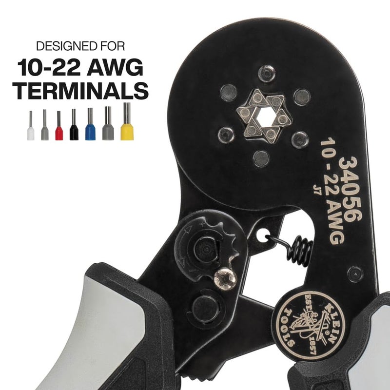 Klein Tools 34061 Ferrule Crimping Tool Set with Ratcheting Hex Crimper Pliers, 1200 Wire Terminals (10-22 AWG), and Soft Carrying Case for Electrical Applications - Image 2