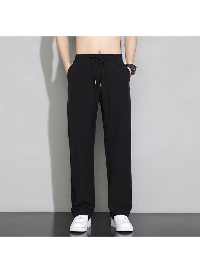 Foss Phil American-style High Street Pants For Men, Spring And Summer Casual Wide-leg Draping Sports Straight-leg Ice Silk Trousers, 220 Black, Size L - Image 5