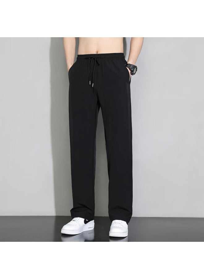Foss Phil American-style High Street Pants For Men, Spring And Summer Casual Wide-leg Draping Sports Straight-leg Ice Silk Trousers, 220 Black, Size L - Image 2