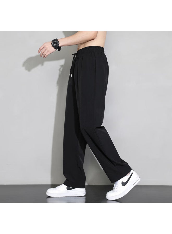 Foss Phil American-style High Street Pants For Men, Spring And Summer Casual Wide-leg Draping Sports Straight-leg Ice Silk Trousers, 220 Black, Size L - Image 3