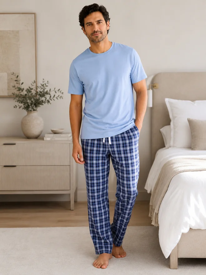 Victor And Jane victor and jane Men Checkered Short Sleeve T-Shirt and Pyjama Set