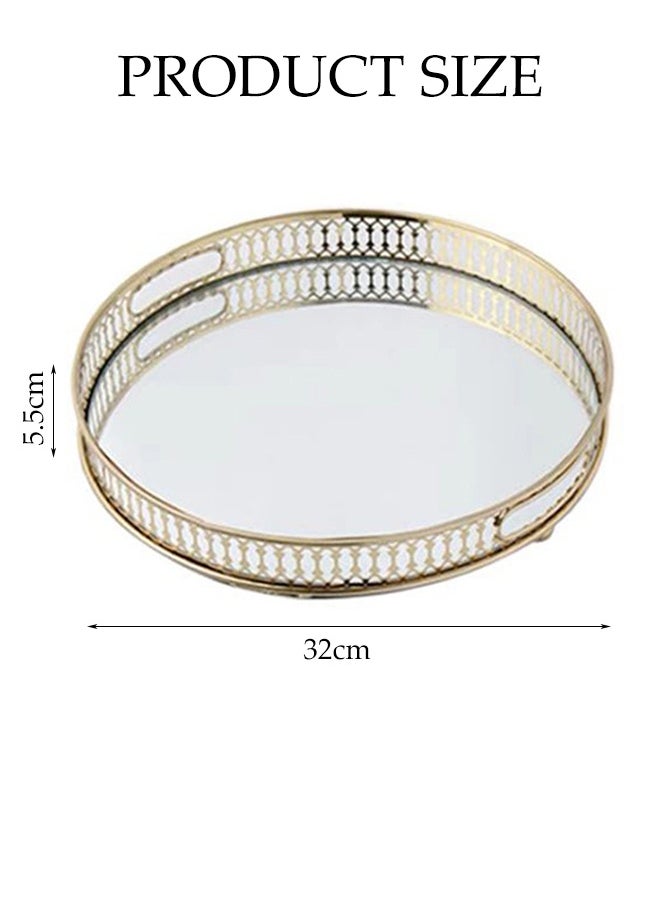 DUNISO Round Gold Mirrored Tray, Glass Metal Jewelry Storage Tray, Decorative Makeup Perfume Organizer, Suitable For Bathroom Bedroom Dressing Table  - Image 2
