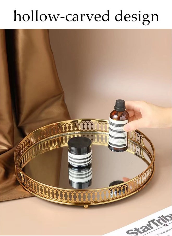DUNISO Round Gold Mirrored Tray, Glass Metal Jewelry Storage Tray, Decorative Makeup Perfume Organizer, Suitable For Bathroom Bedroom Dressing Table  - Image 4