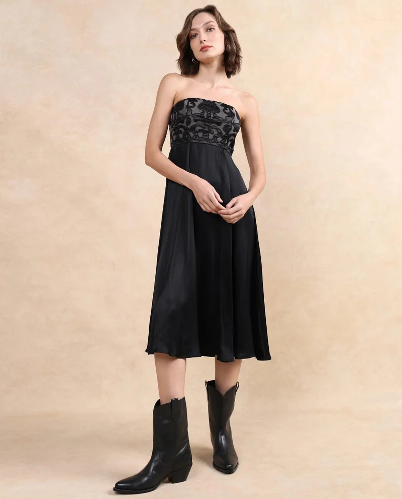 Rareism Women's Satin Embellished Tube Dress