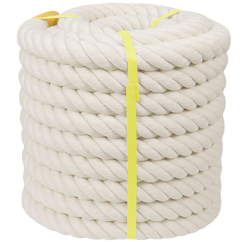 Twisted Cotton Rope 1 inch x 50 feet Natural White Rope for Crafting Hammock Railings Sports Home Decorating