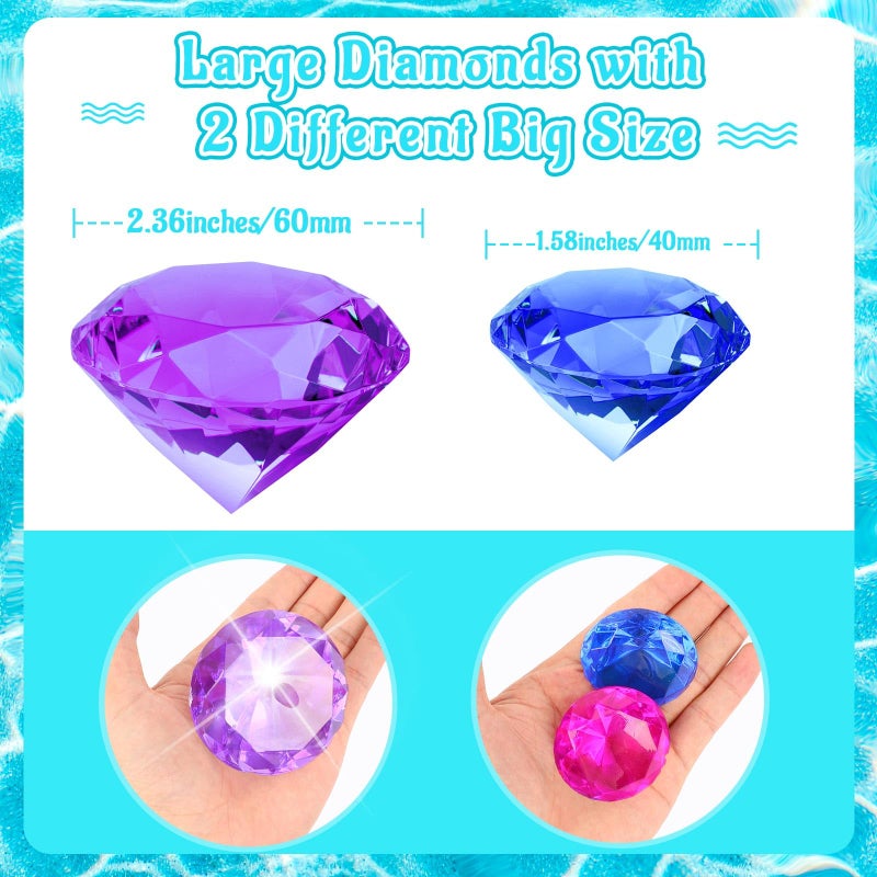 MARFOREVER 15Pcs Large Diving Gem Pool Toys - 2 Extra Big 60mm Diamond and 13 Colorful 40mm Big Acrylic Diamond Pool Gem Set Summer Swimming Party Favors Underwater Gem Diving Toy for Boys and Girls - Image 2
