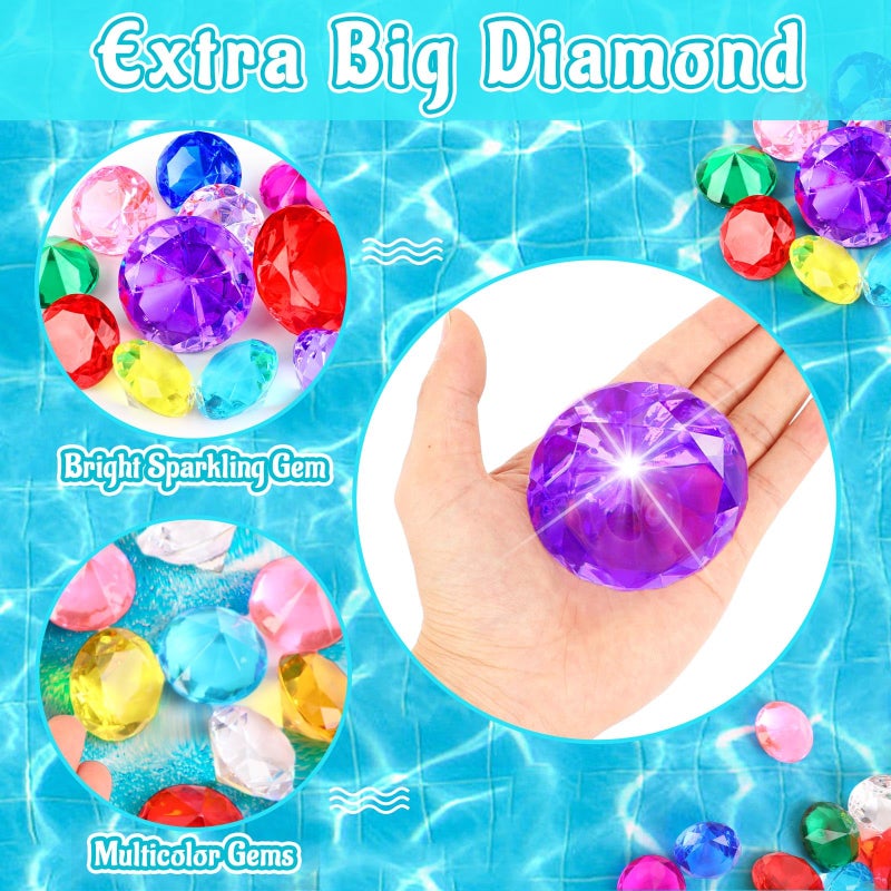 MARFOREVER 15Pcs Large Diving Gem Pool Toys - 2 Extra Big 60mm Diamond and 13 Colorful 40mm Big Acrylic Diamond Pool Gem Set Summer Swimming Party Favors Underwater Gem Diving Toy for Boys and Girls - Image 5