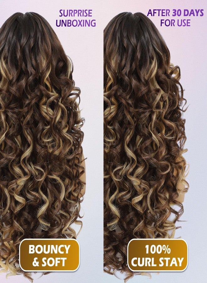 Felek Honey Blonde Wig Long Synthetic Loose Wave Lace Front Wigs for Black and White Women Ombre Brown 13x6 HD Transparent Lace Frontal Wigs Pre Plucked Wear and Go Glueless Curly Wig 24 inch P4/27 - Image 5