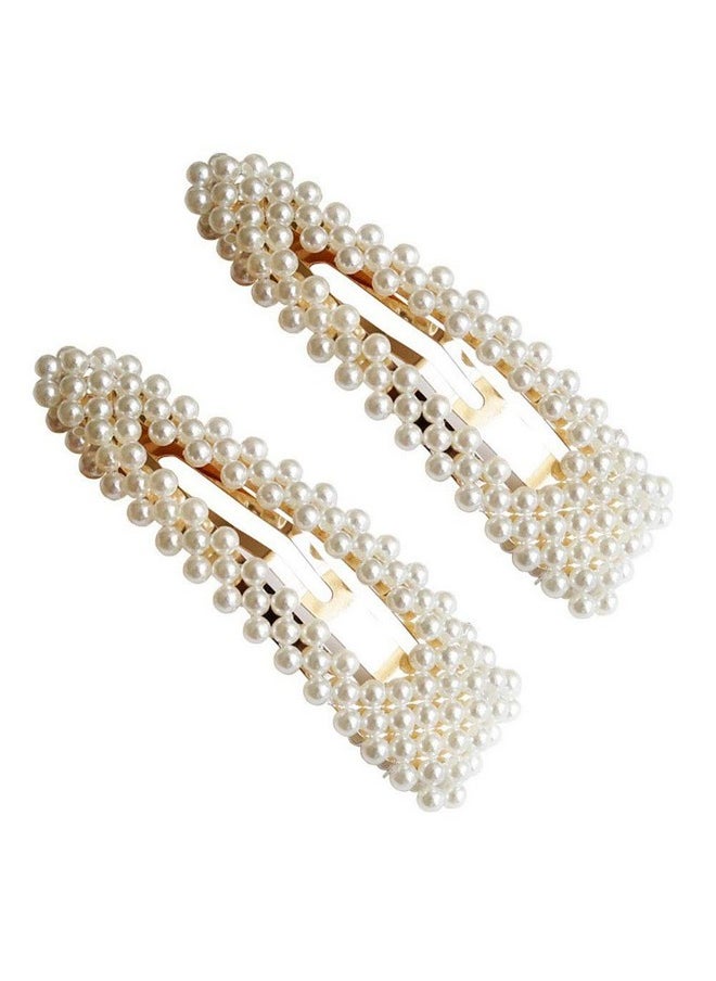 Fodattm 2Pcs Sweet Imitation Pearl Hair Clips Hairpin Simple Fashion Alloy Bb Hairgrip Hair Accessories For Women (Dropshaped Gold)  - Image 1