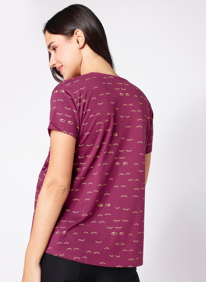 beebelle Purple Abstract Printed Maternity & Feeding Top - Image 4