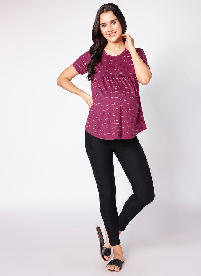 beebelle Purple Abstract Printed Maternity & Feeding Top - Image 5