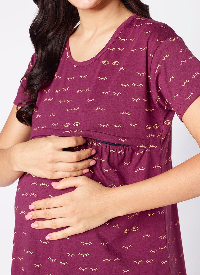 beebelle Purple Abstract Printed Maternity & Feeding Top - Image 2