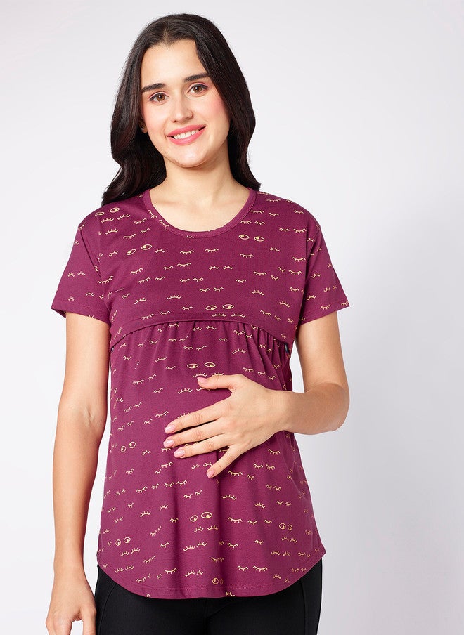 beebelle Purple Abstract Printed Maternity & Feeding Top - Image 1