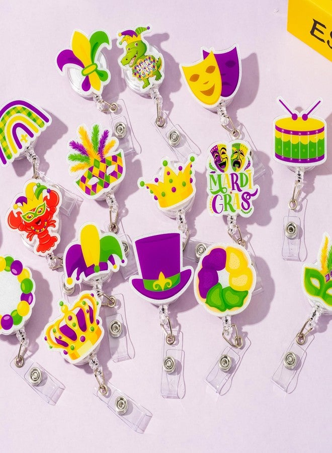 BkeeCten Mardi Gras Badge Reel - 16 Pcs Glitter Carnival Animal Design, Sparkling Retractable ID Holders with Secure Metal Clip for Office Wear, Hospital School Identification Professional Accessories - Image 4