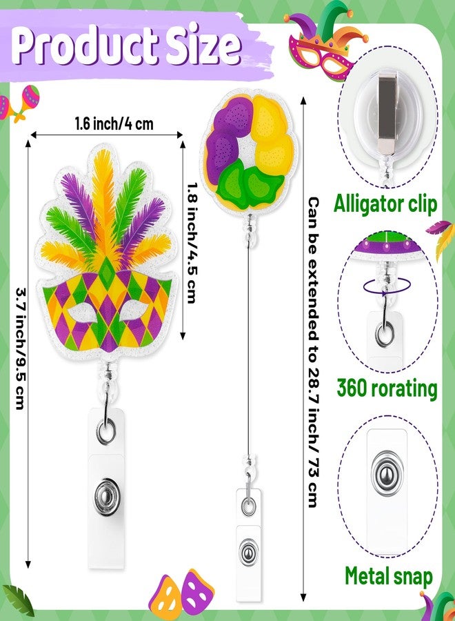 BkeeCten Mardi Gras Badge Reel - 16 Pcs Glitter Carnival Animal Design, Sparkling Retractable ID Holders with Secure Metal Clip for Office Wear, Hospital School Identification Professional Accessories - Image 2