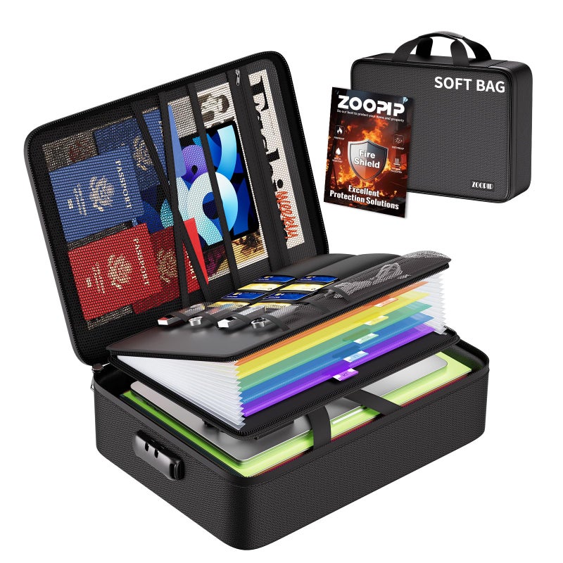 ZOOPIP Fireproof Document Bag with LockSoftShell Document Organizer with WaterResistant ZipperPortable File Safe Storage for LaptopsPassportsCertificatesImportant PaperworkBlack - Image 2