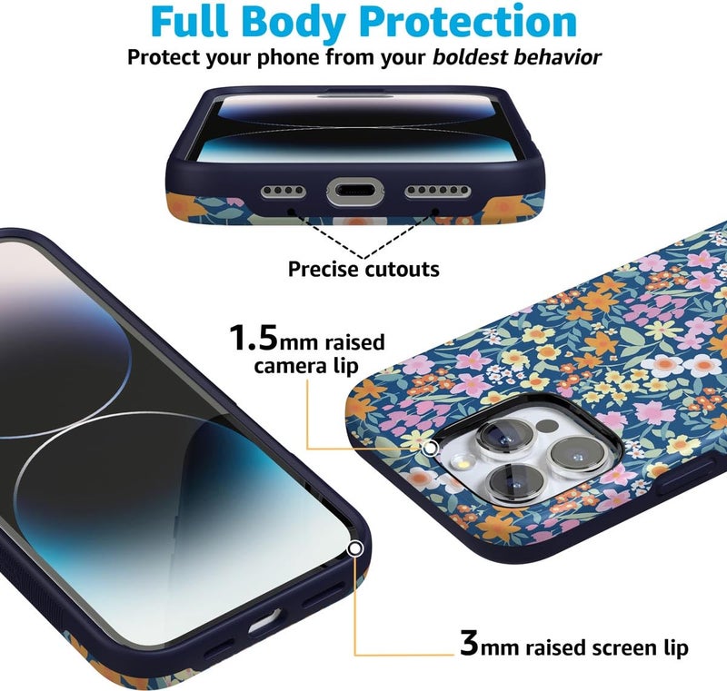 Casely iPhone 16 Pro Case | Full Bloom | Navy Floral | Bold Protective Design | Compatible with MagSafe - Image 4