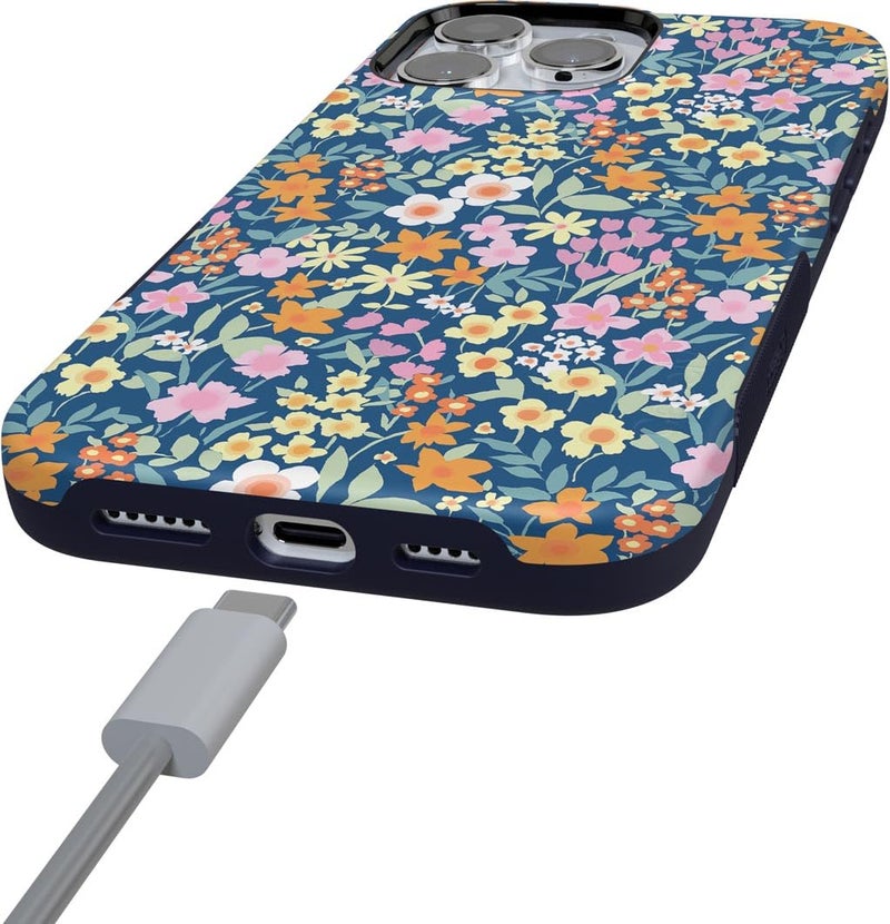 Casely iPhone 16 Pro Case | Full Bloom | Navy Floral | Bold Protective Design | Compatible with MagSafe - Image 1