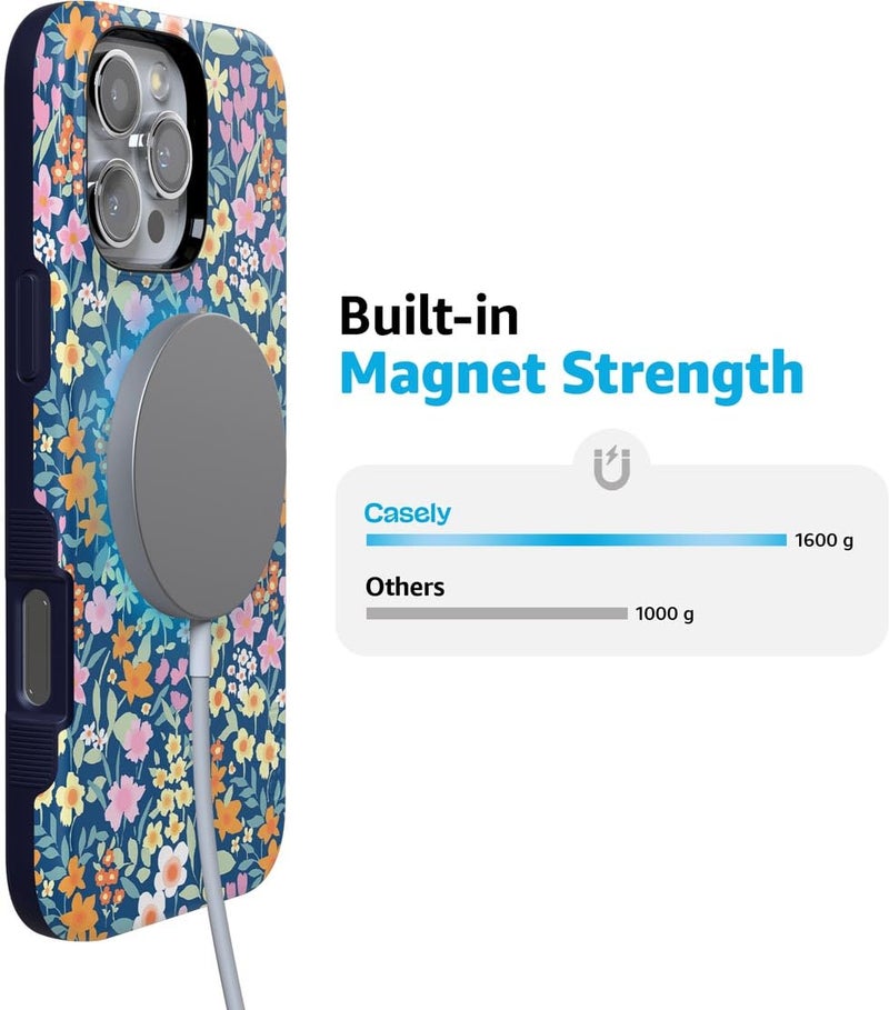 Casely iPhone 16 Pro Case | Full Bloom | Navy Floral | Bold Protective Design | Compatible with MagSafe - Image 3