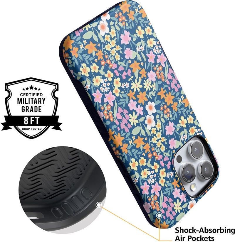 Casely iPhone 16 Pro Case | Full Bloom | Navy Floral | Bold Protective Design | Compatible with MagSafe - Image 2