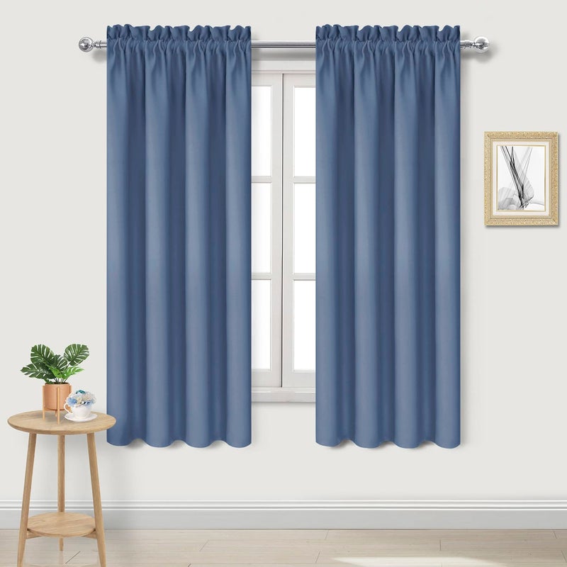 DWCN Blackout Curtains â€“ Thermal Insulated, Energy Saving & Noise Reducing Bedroom and Living Room Curtains, Dusty Blue, W 42x L 63 Inch, Set of 2 Rod Pocket Curtain Panels - Image 1