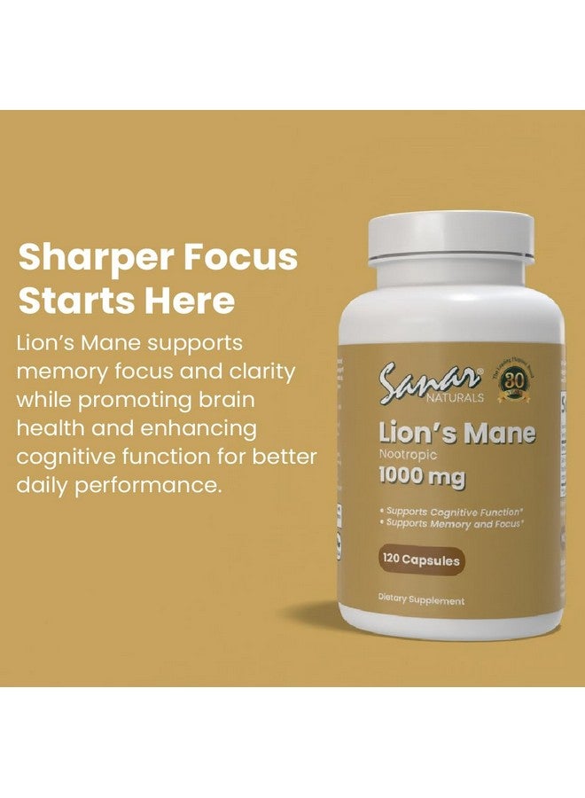 Sanar Naturals Sanar Naturals Lions Mane Supplement Capsules - Focus, Memory and Brain Function Support - Mushroom Lions Mane Powder Supplement Nootropic - Non-GMO, Gluten-Free, 120 Pills - Image 5