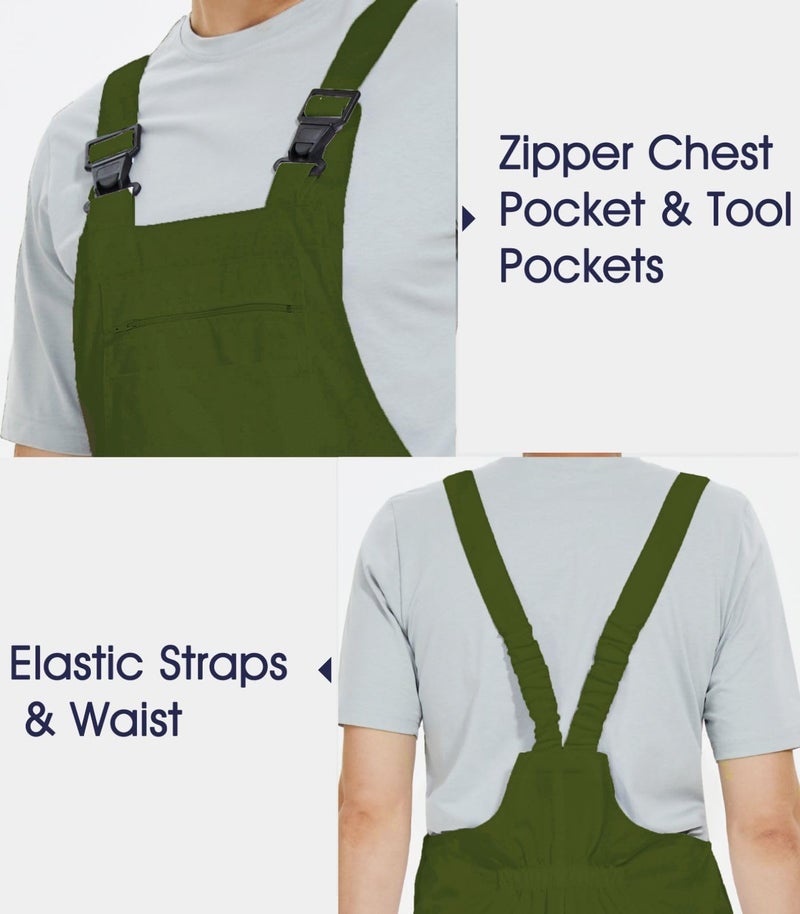 WORK IDEA Men's Bib Overalls Workwear Fashion Lightweight Jumpsuit with Pockets, Army Green, XL - Image 4