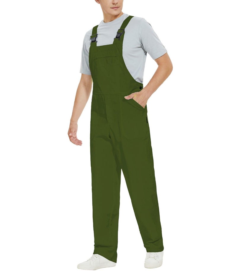 WORK IDEA Men's Bib Overalls Workwear Fashion Lightweight Jumpsuit with Pockets, Army Green, XL - Image 3