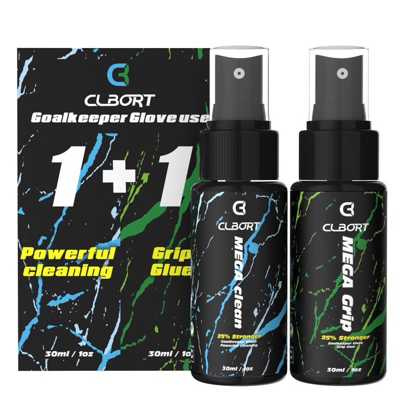 Clbort Goalkeeper Glove Spray Bundle, Contains MSDS Certified 30ml Goalkeeper Grip Spray + 30ml Goalkeeper Glove Wash & Prepare Spray - Image 1